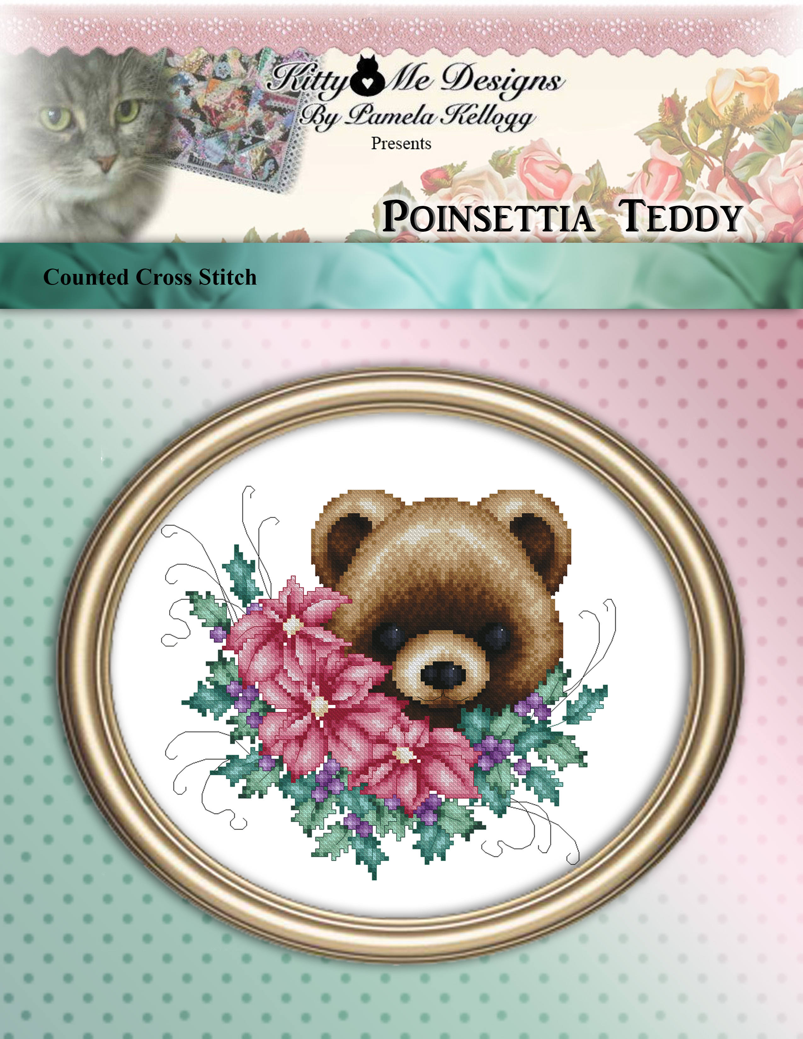 Poinsettia Teddy - Cross Stitch Pattern