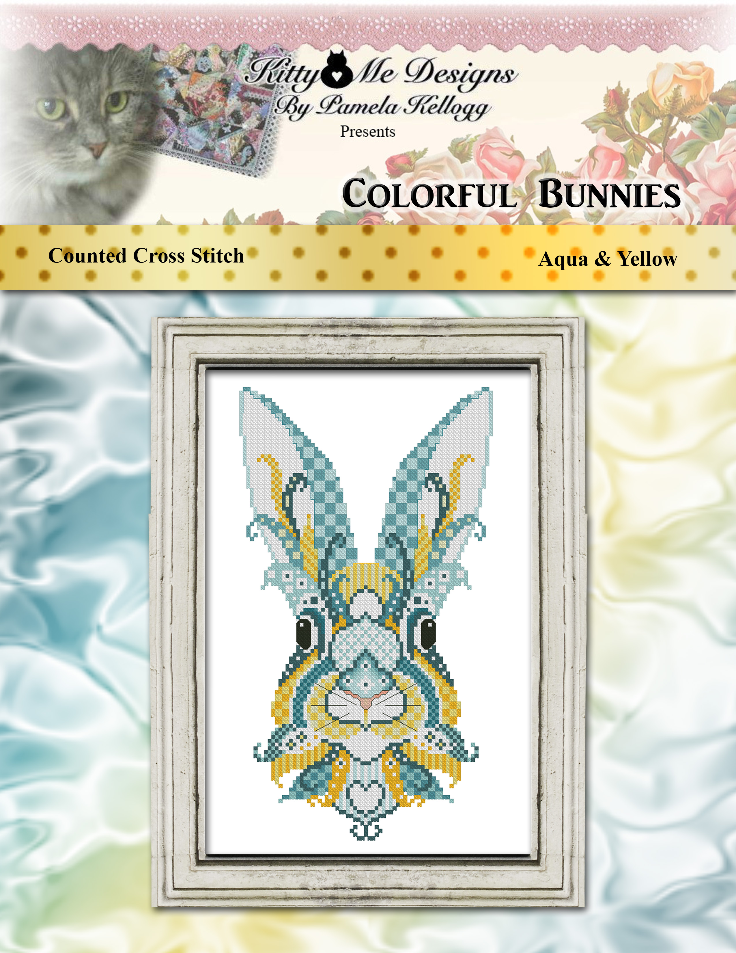 Colorful Bunnies - Aqua & Yellow - Cross Stitch Pattern