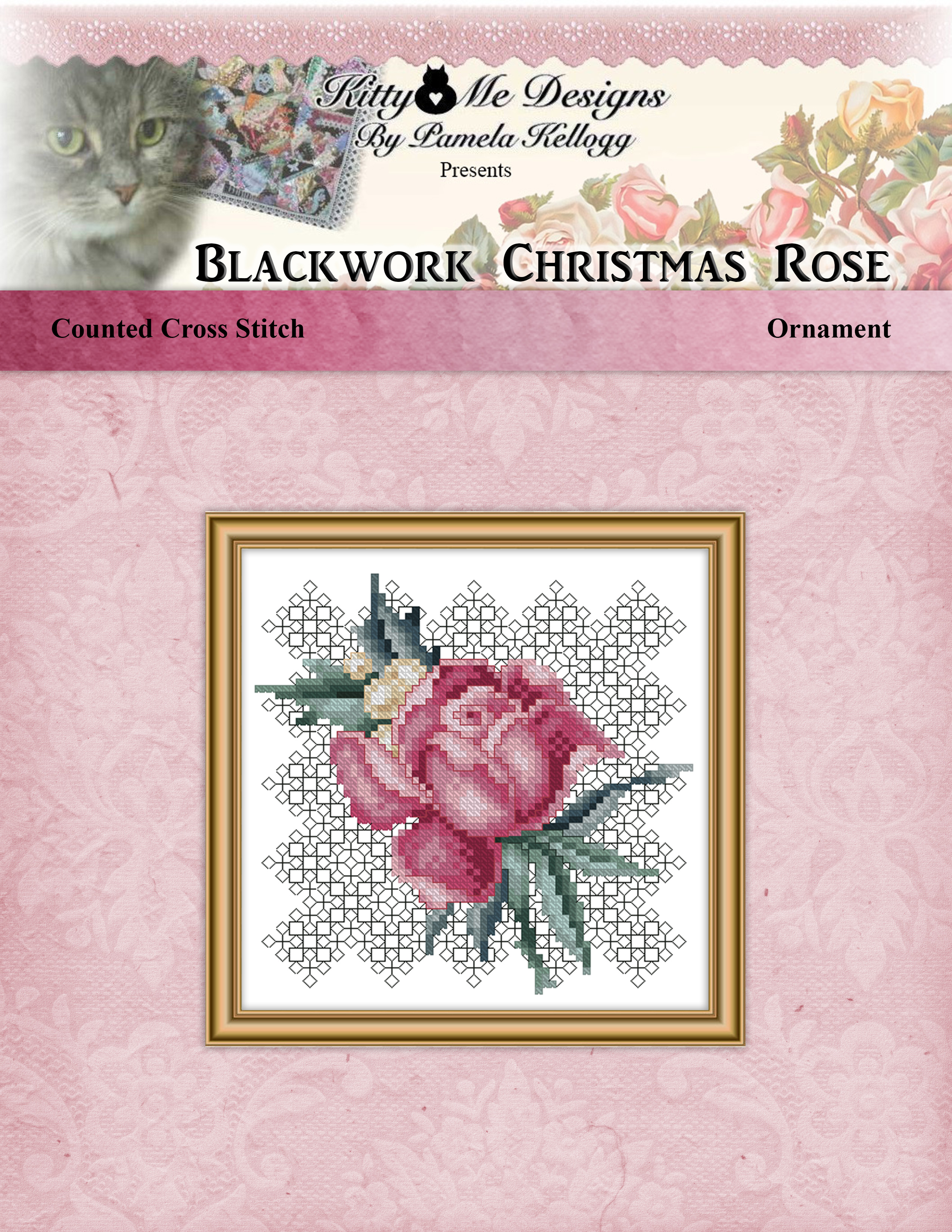 Blackwork Christmas Rose Ornament - Cross Stitch Pattern