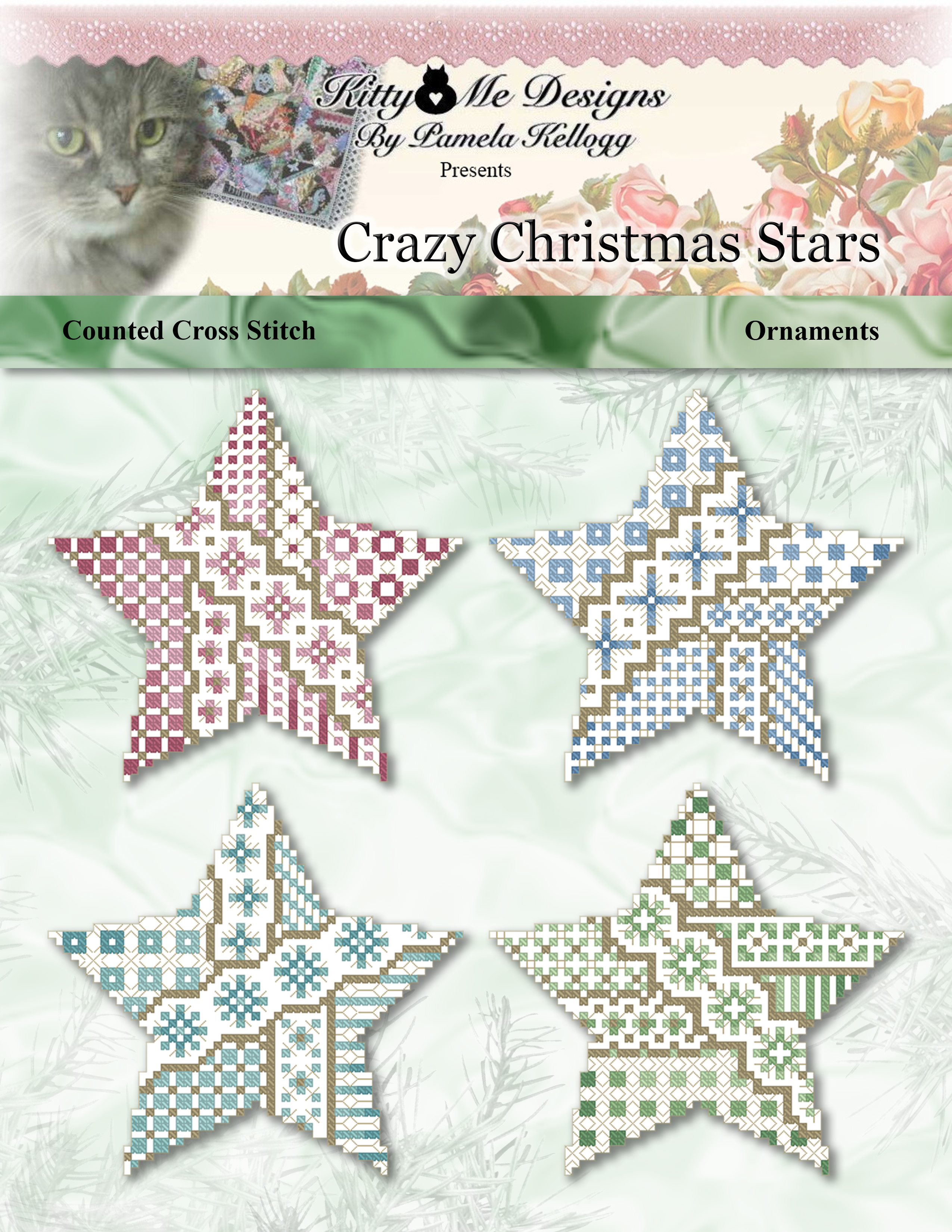 Crazy Christmas Stars Ornaments - Cross Stitch Pattern
