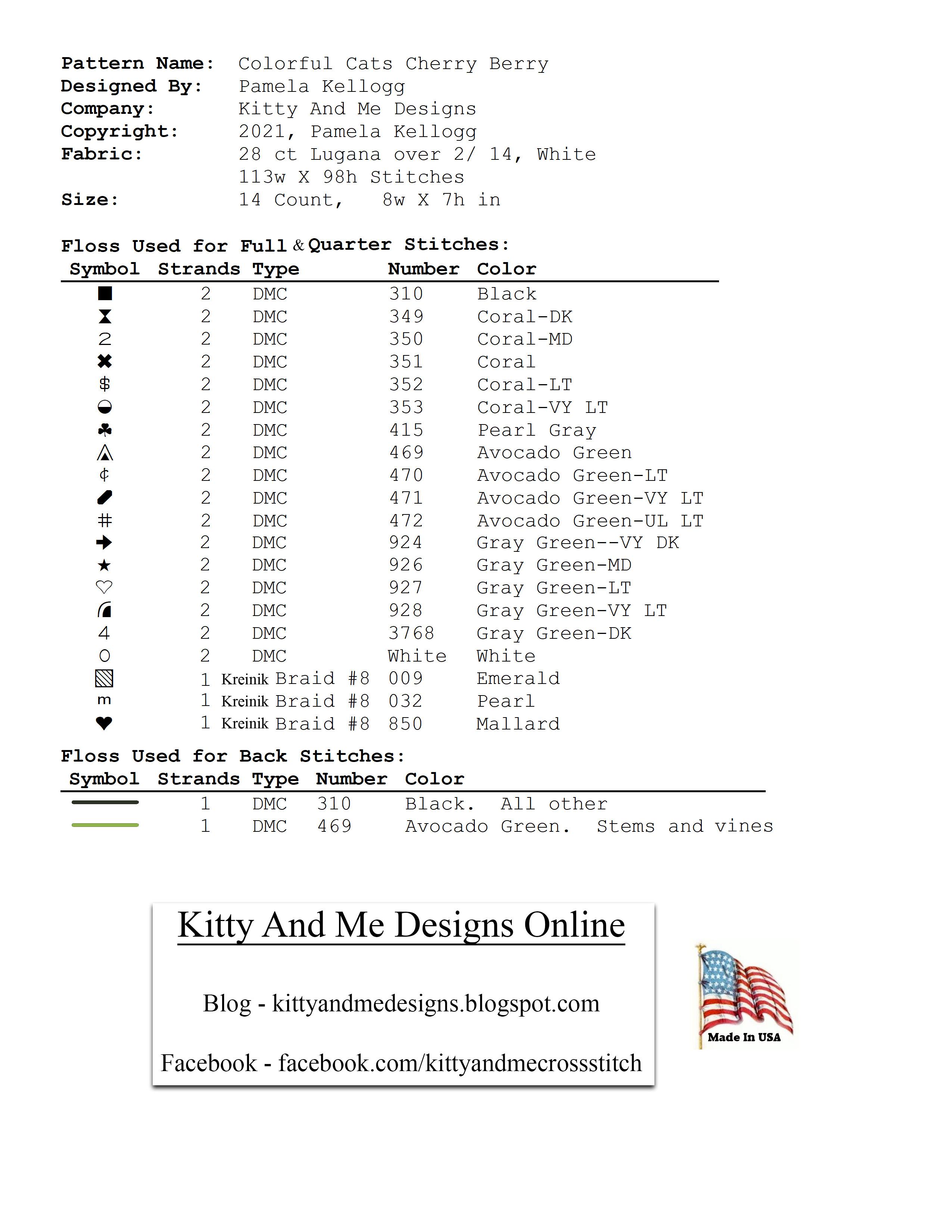 Colorful Cats - Cherry Berry - Cross Stitch Pattern