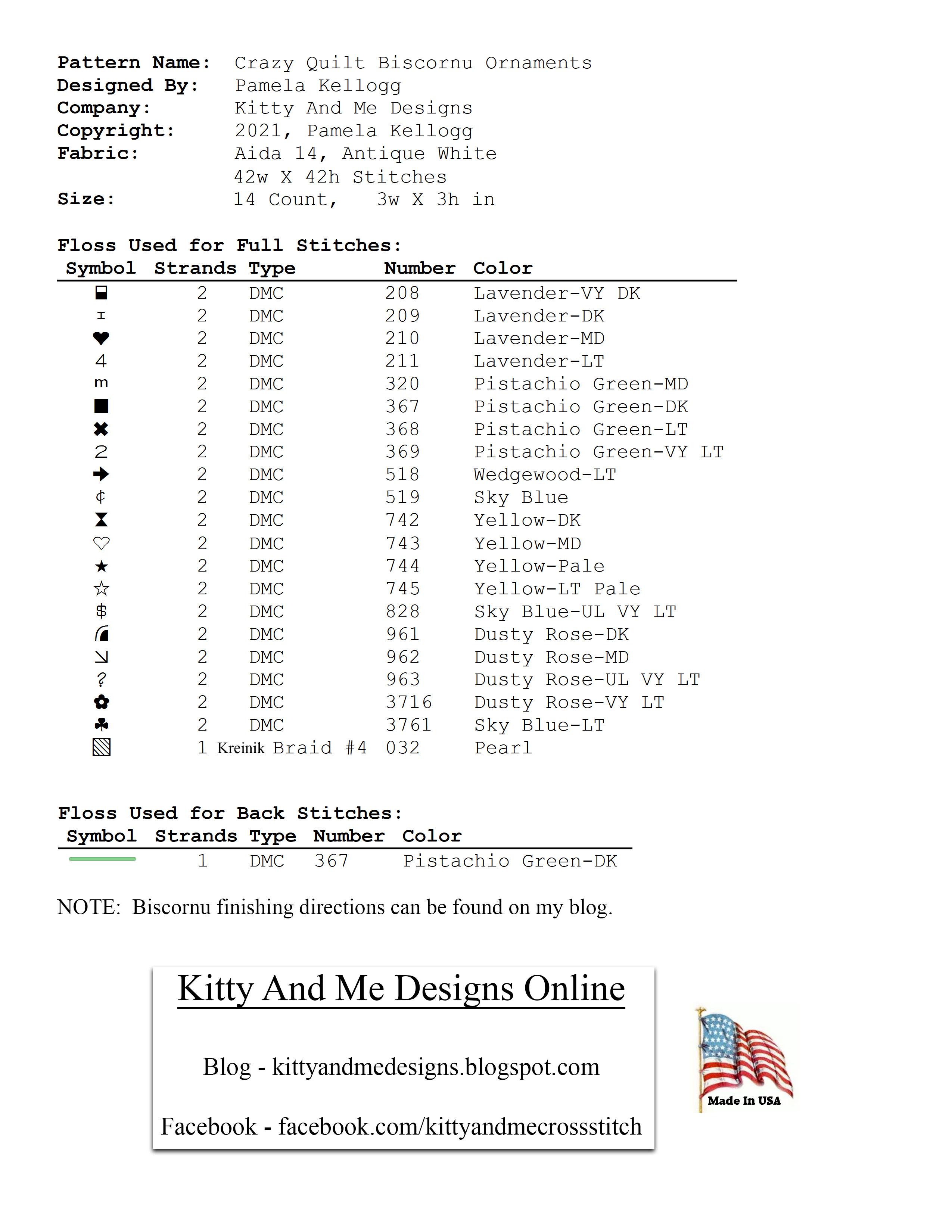 Crazy Quilts - Biscournu Ornaments - Cross Stitch Pattern