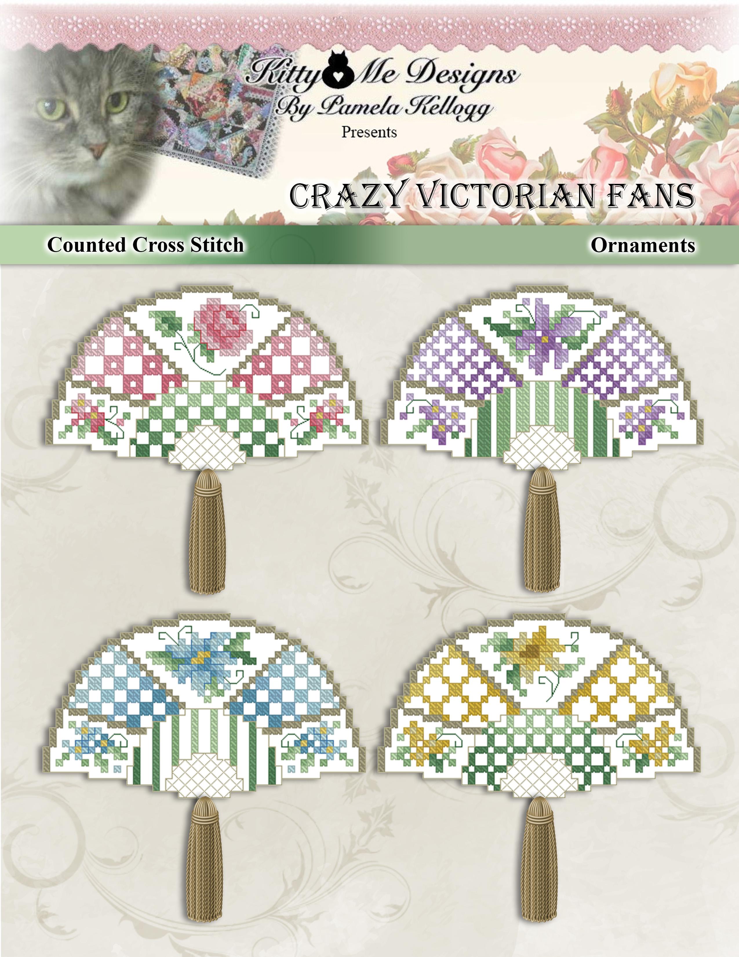 Crazy Victorian Fans - Ornaments - Cross Stitch Pattern