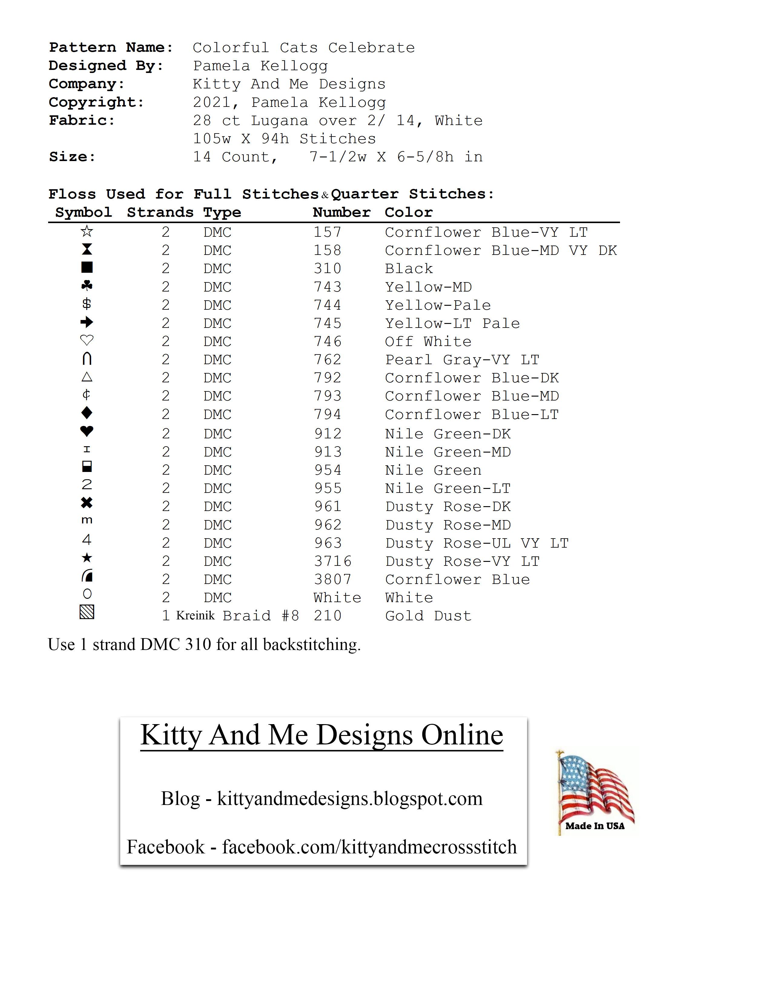 Colorful Cats - Celebrate - Cross Stitch Pattern