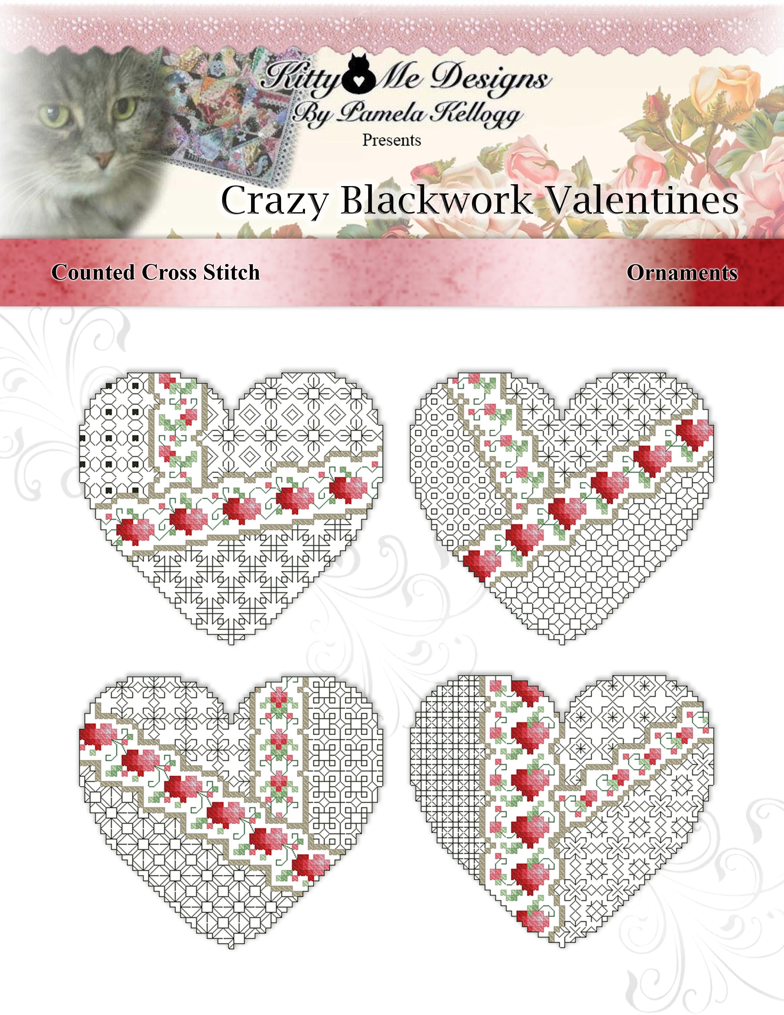Crazy Blackwork Valentines - Cross Stitch Pattern