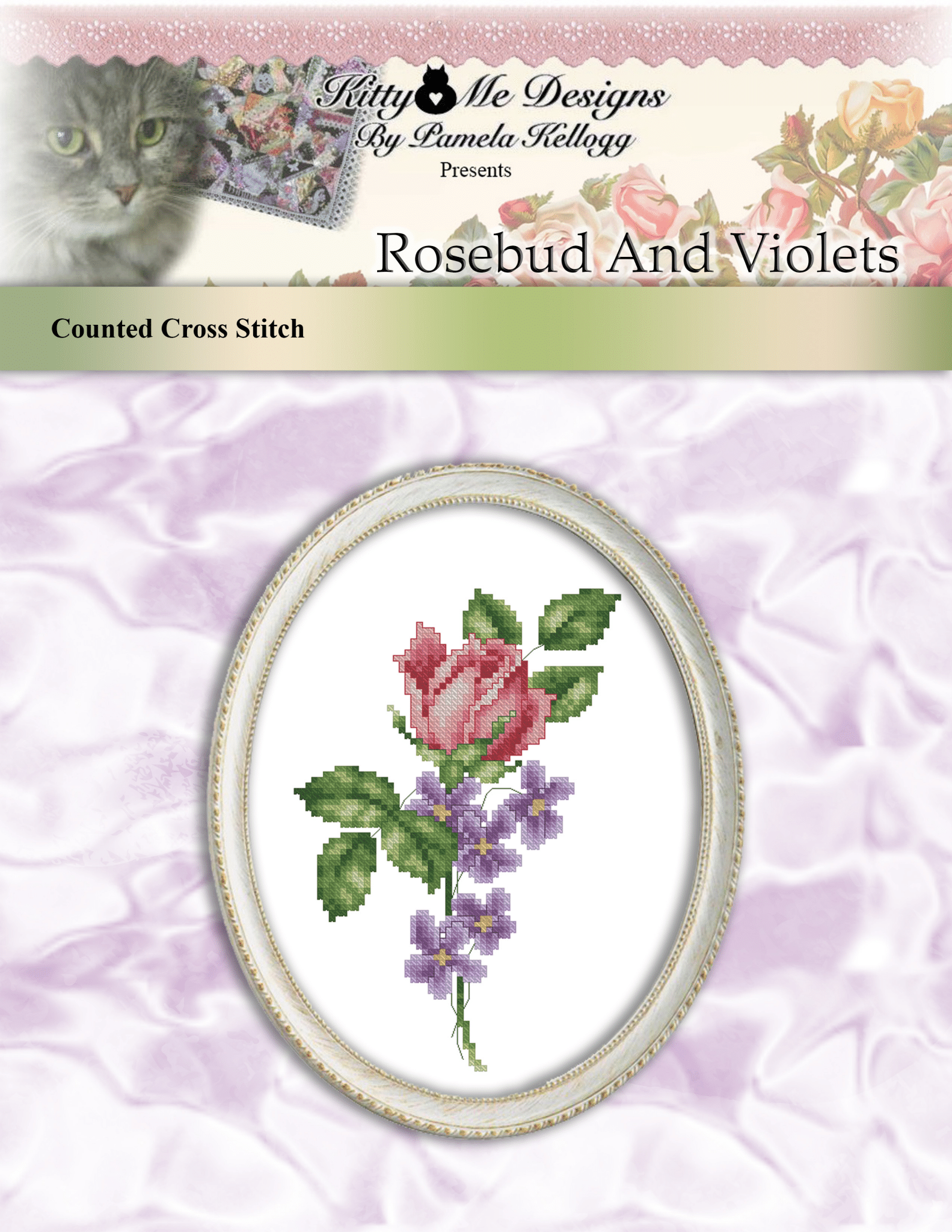 Rosebud and Violets - Cross Stitch Pattern