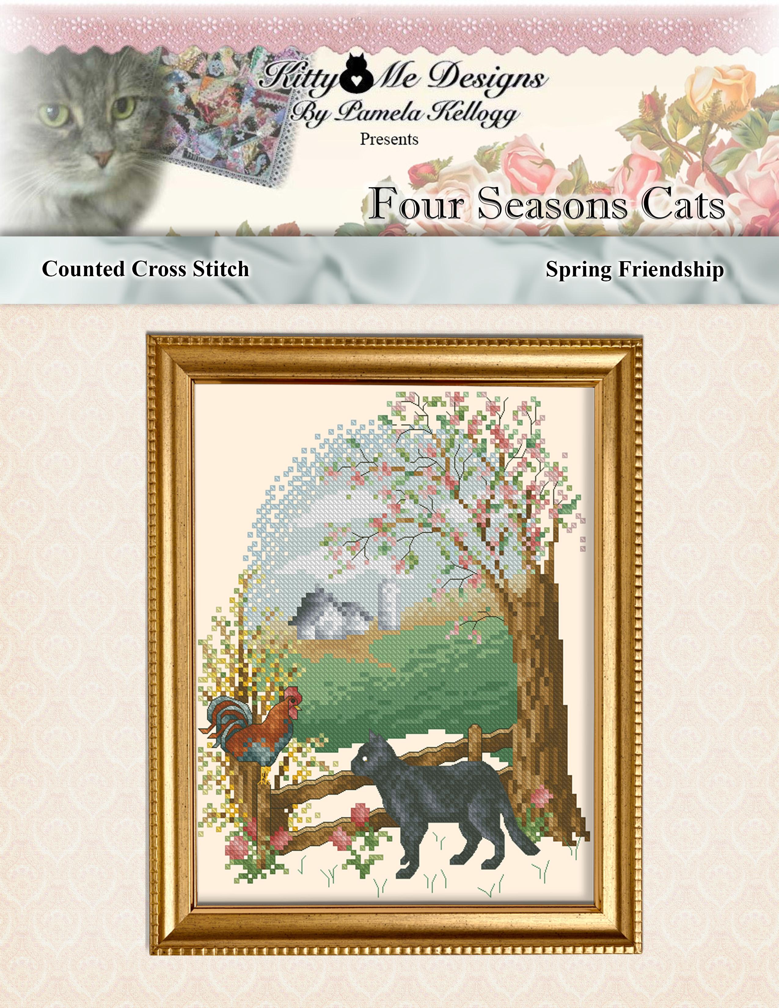 Four Seasons Cats Spring Friendship - Cross Stitch Pattern