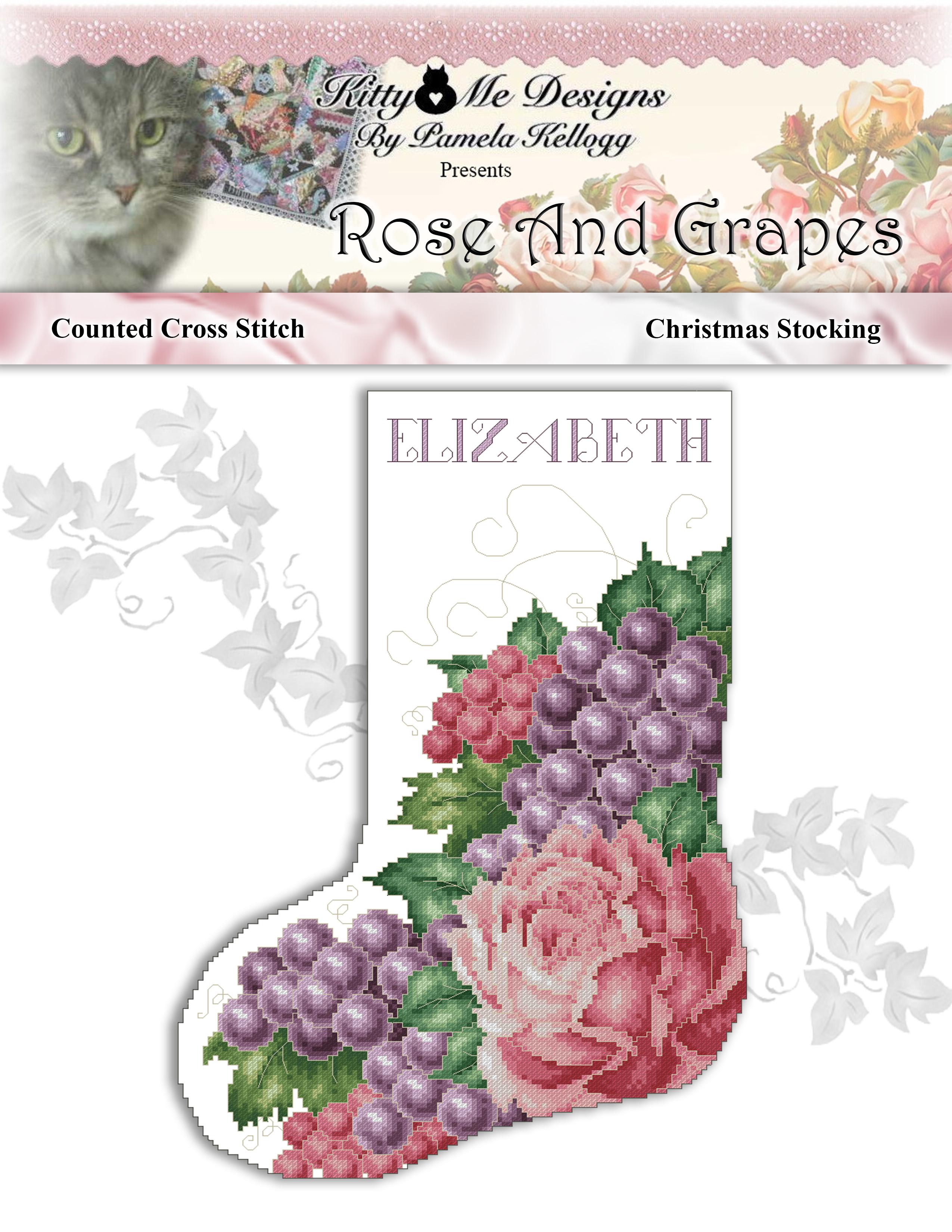 Rose and Grapes - Christmas Stocking - Cross Stitch Pattern