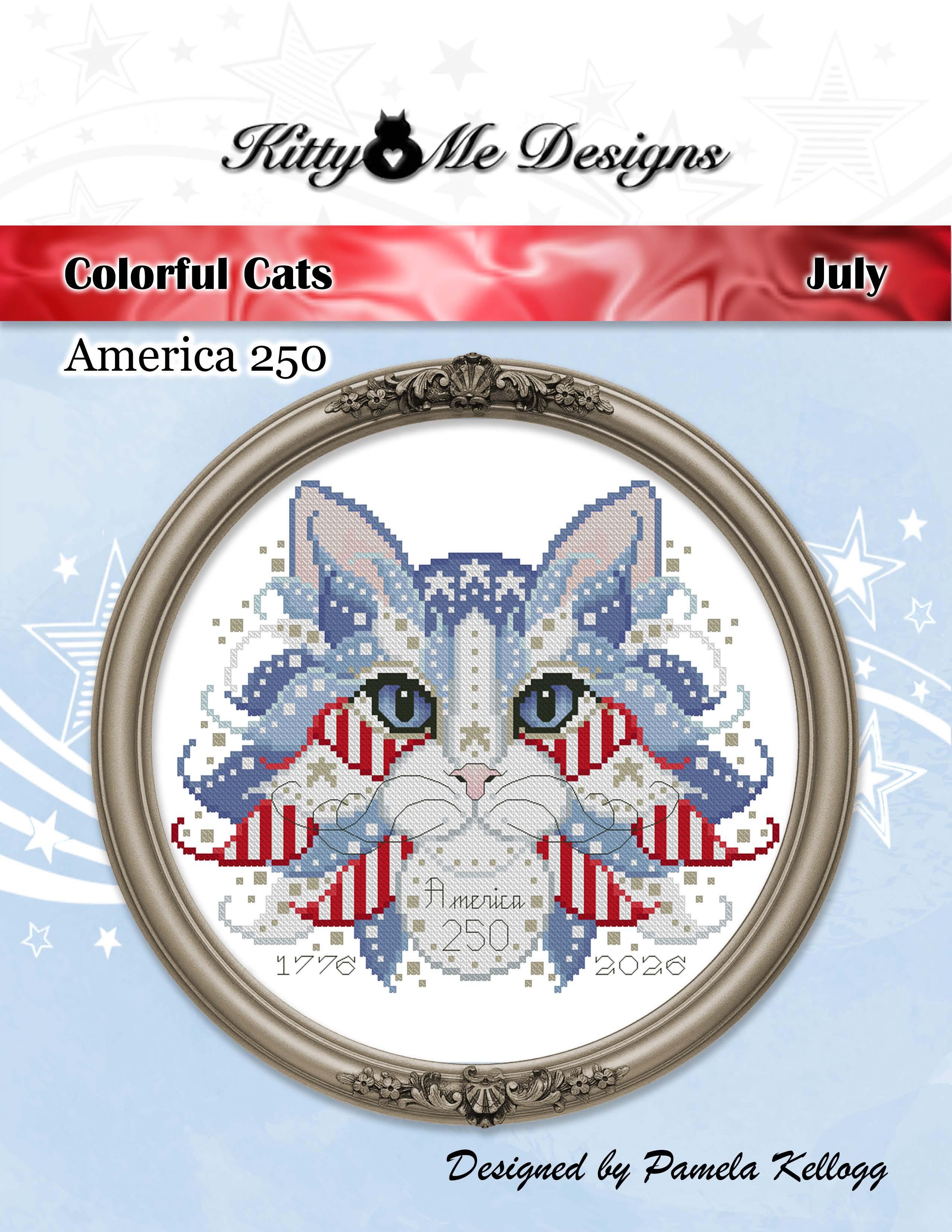 Colorful Cats - July America 250 - Cross Stitch Pattern