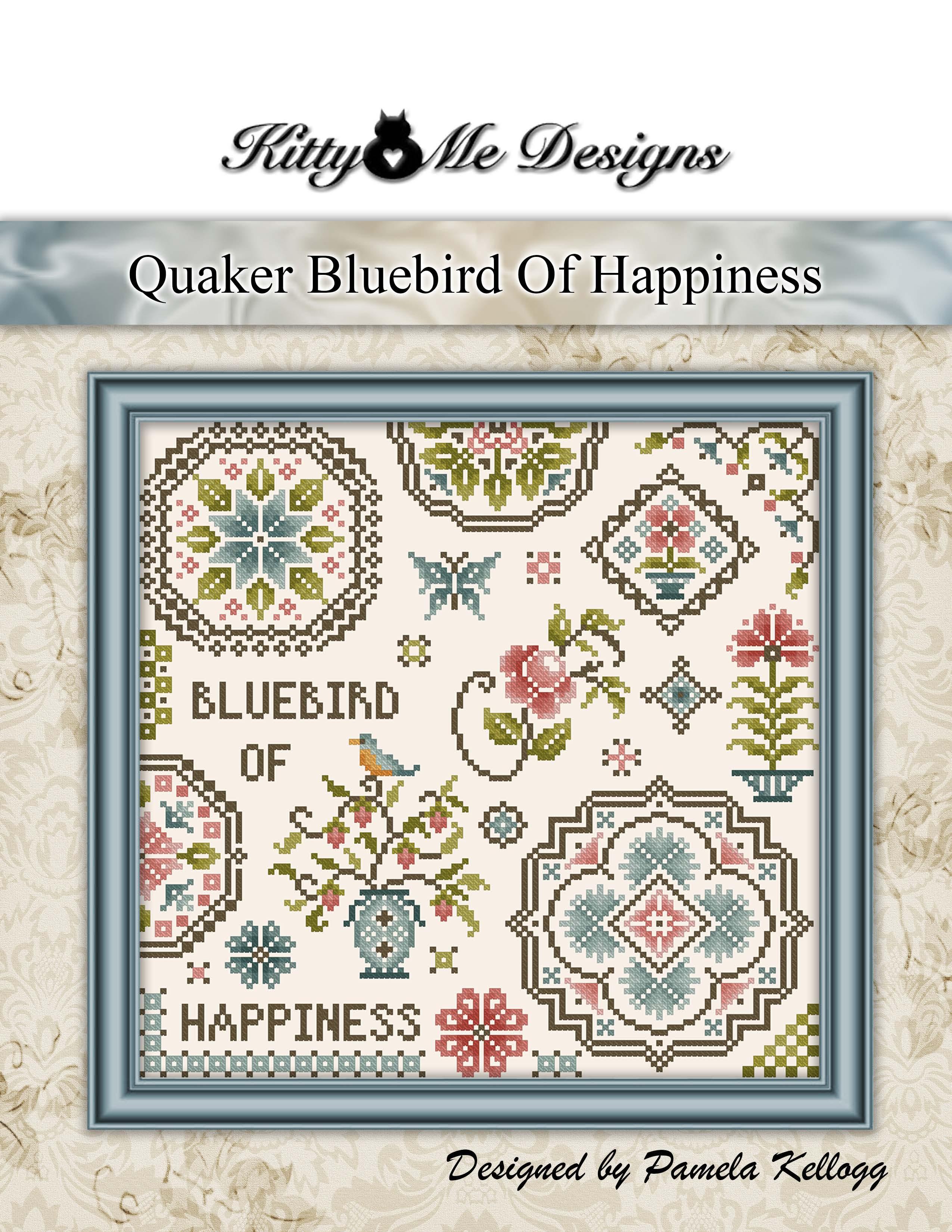 Bluebird Of Happiness Quaker Sampler - Cross Stitch Pattern, zoomed in. Select this picture to zoom back out.
