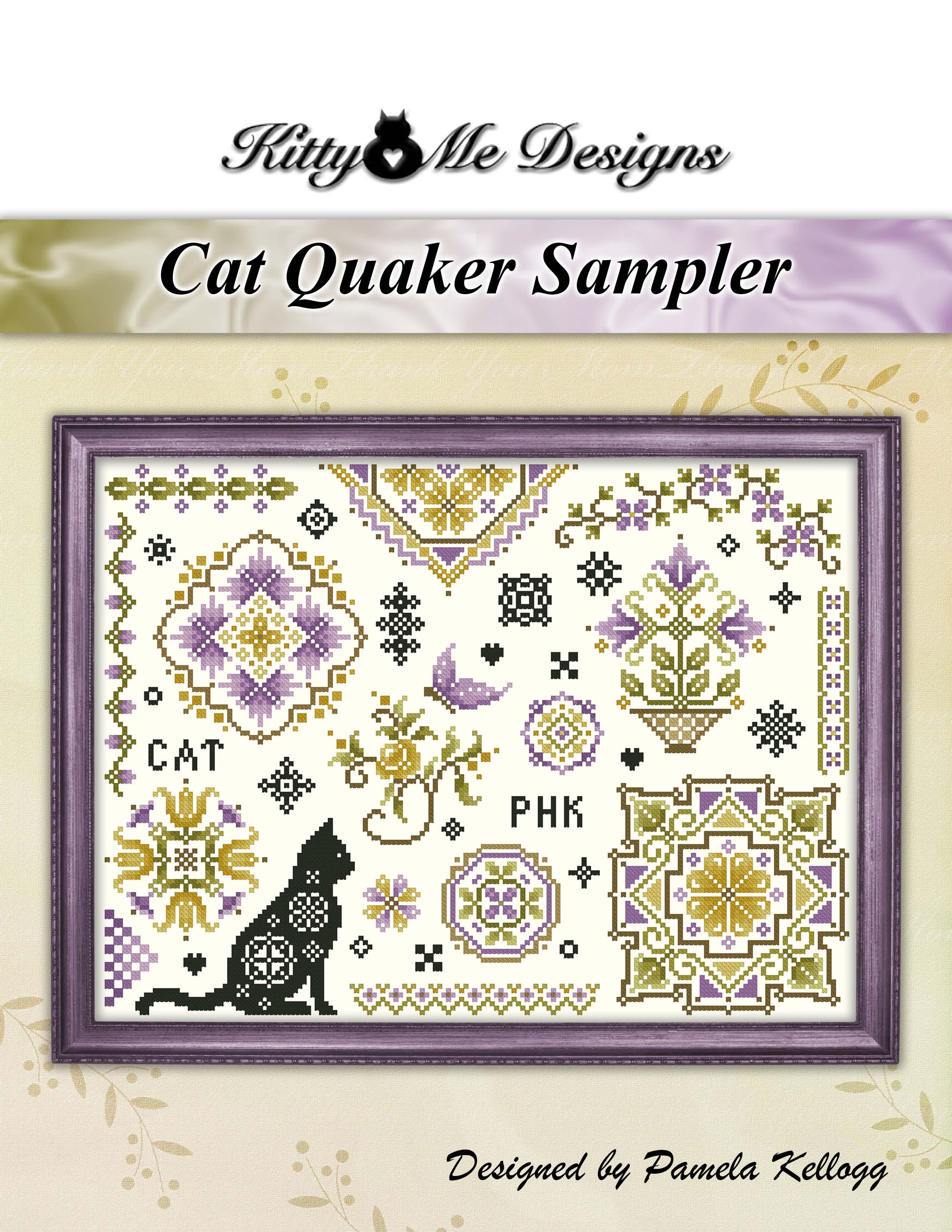 Cat Quaker Sampler - Cross Stitch Pattern, zoomed in. Select this picture to zoom back out.