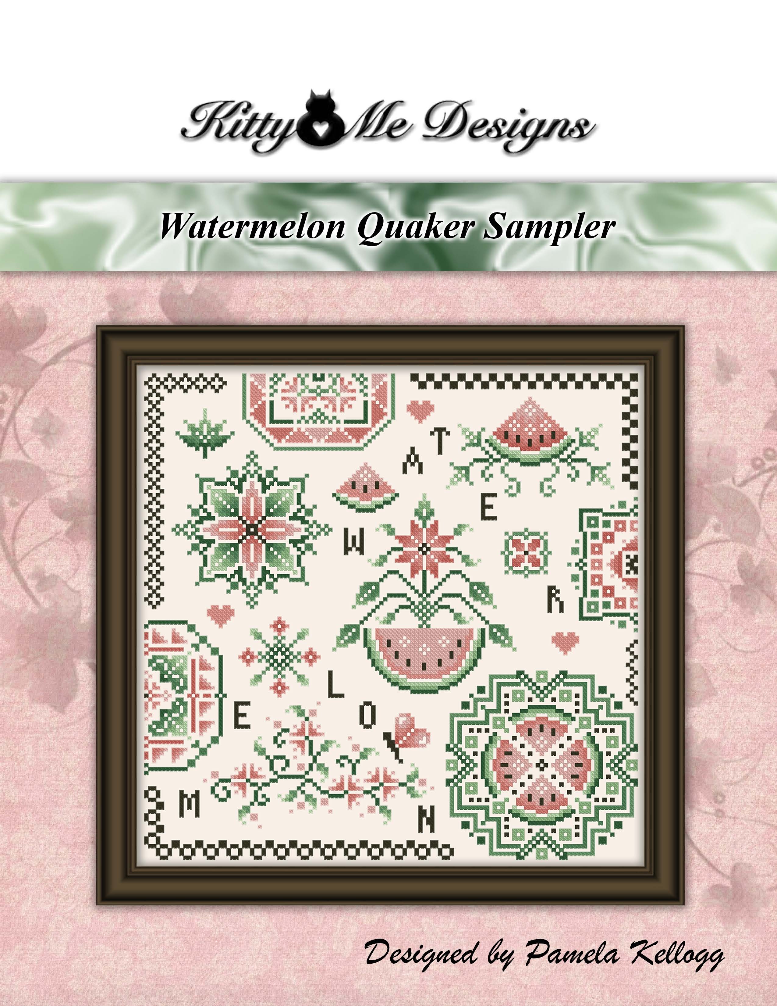 Watermelon Quaker Sampler - Cross Stitch Pattern, zoomed in. Select this picture to zoom back out.