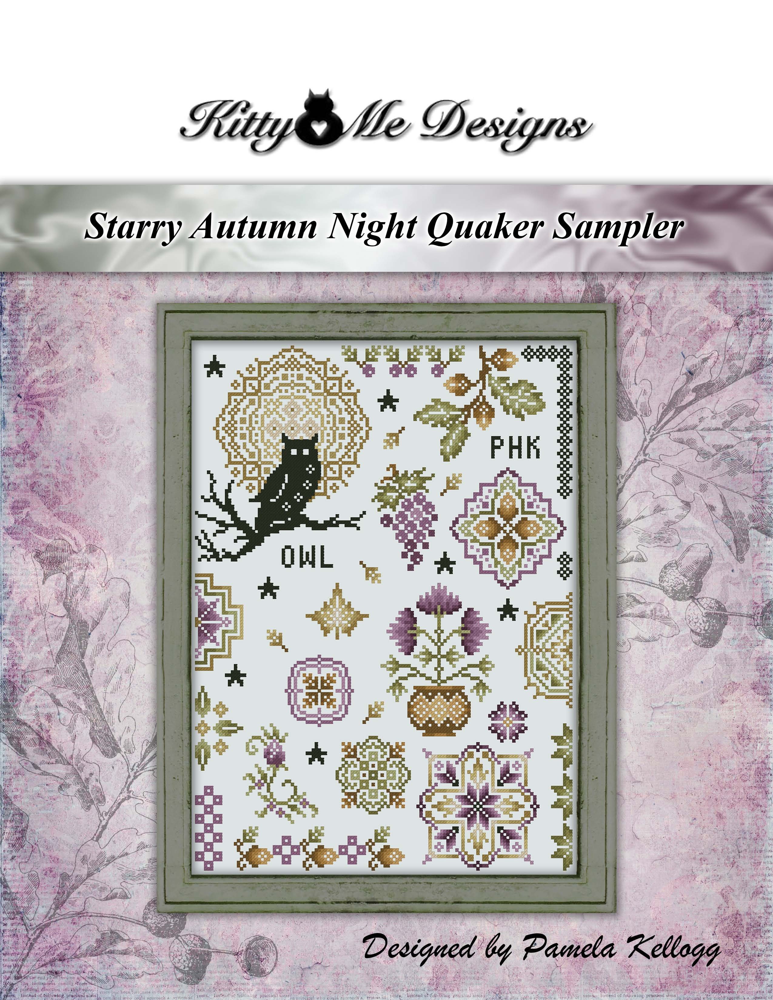 Starry Autumn Night Quaker Sampler - Cross Stitch Pattern, zoomed in. Select this picture to zoom back out.