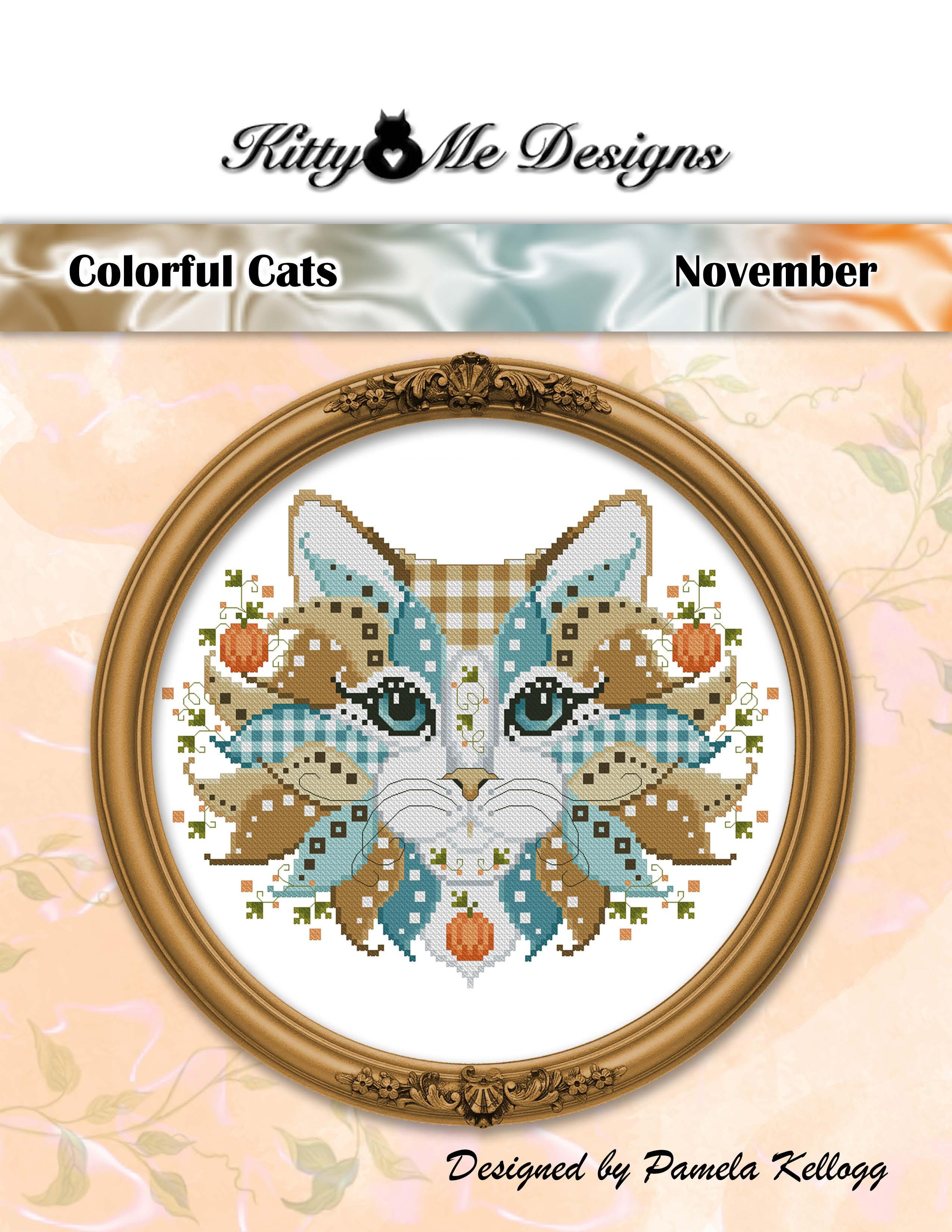 Colorful Cats - November - Cross Stitch Pattern, zoomed in. Select this picture to zoom back out.