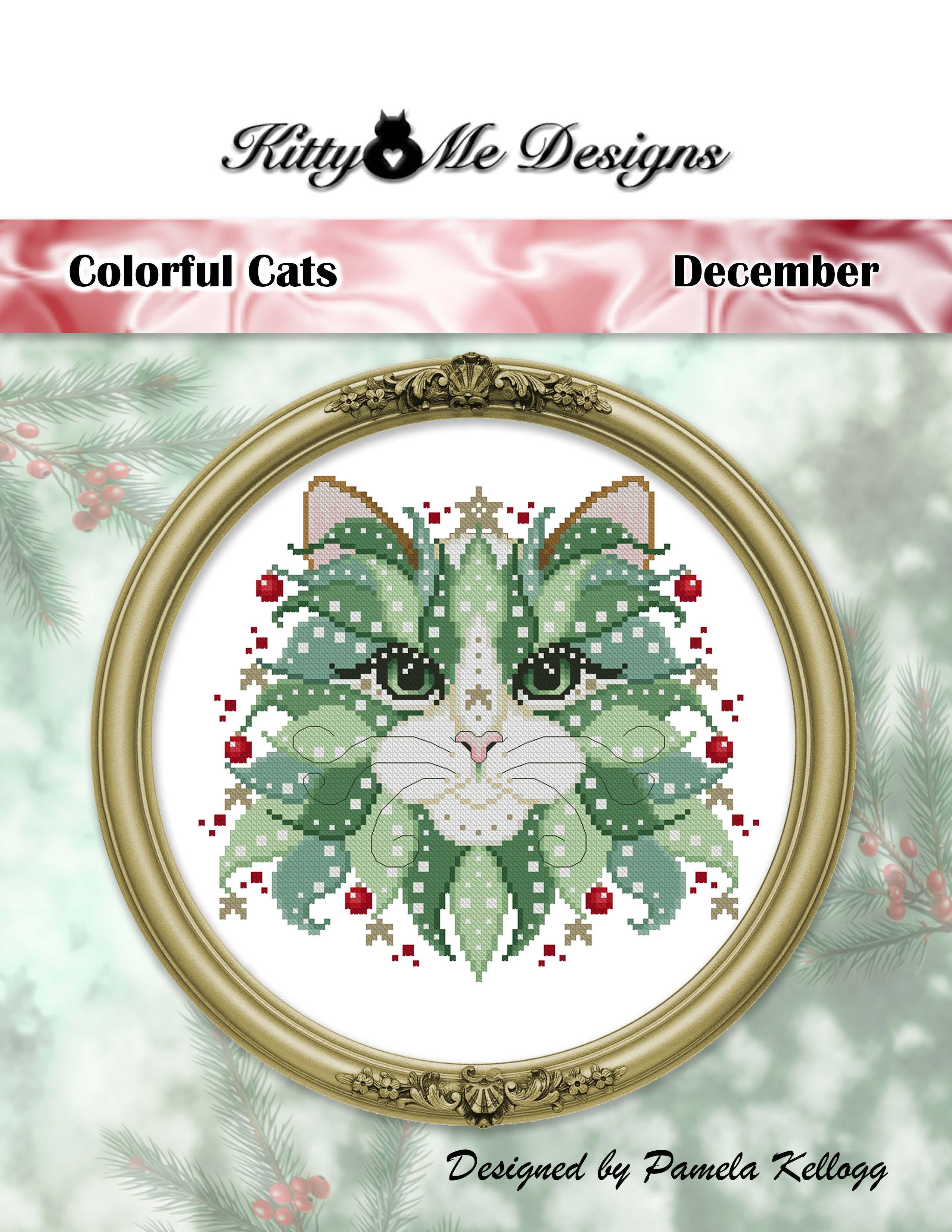 Colorful Cats - December - Christmas Cross Stitch Pattern, zoomed in. Select this picture to zoom back out.