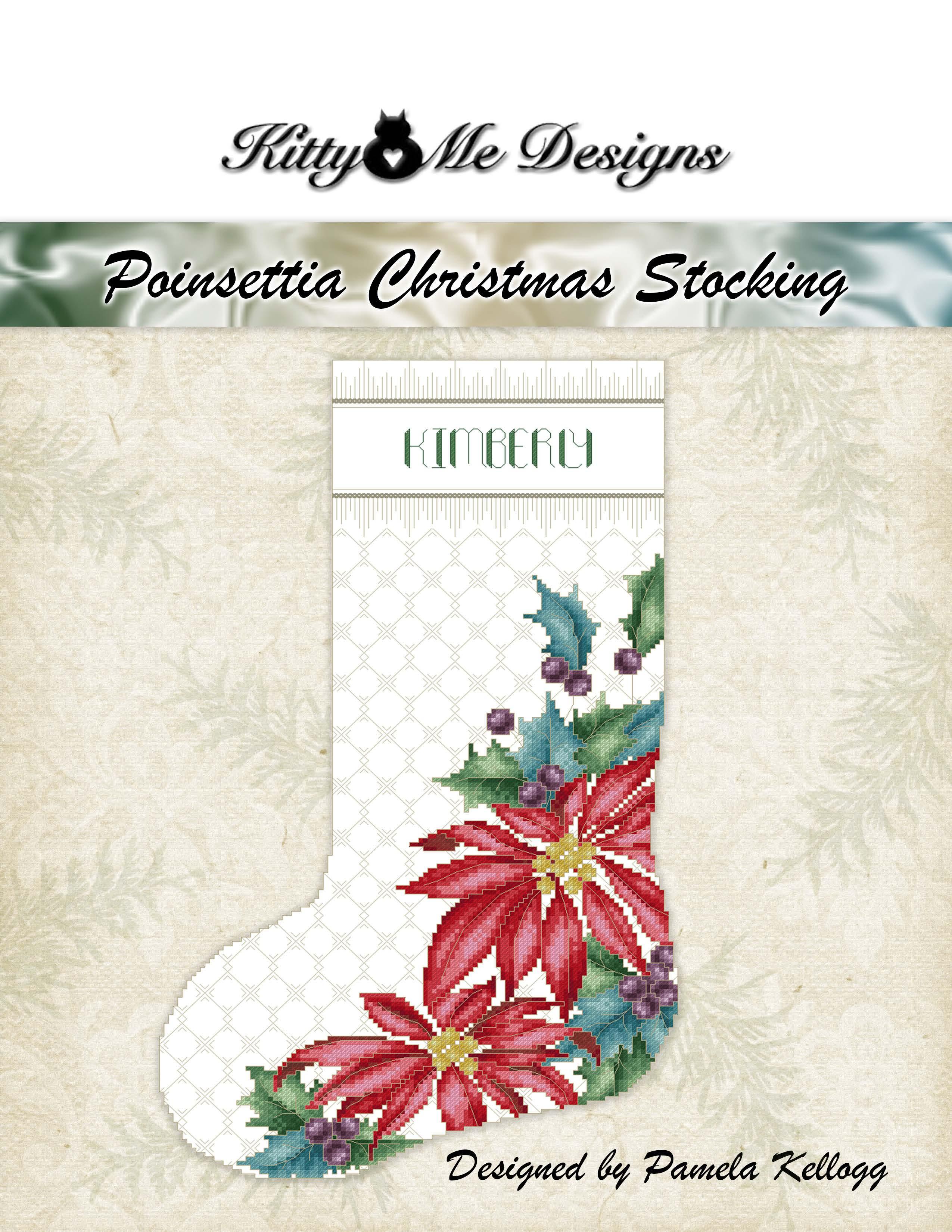 Christmas Poinsettia Stocking - Cross Stitch Pattern, zoomed in. Select this picture to zoom back out.