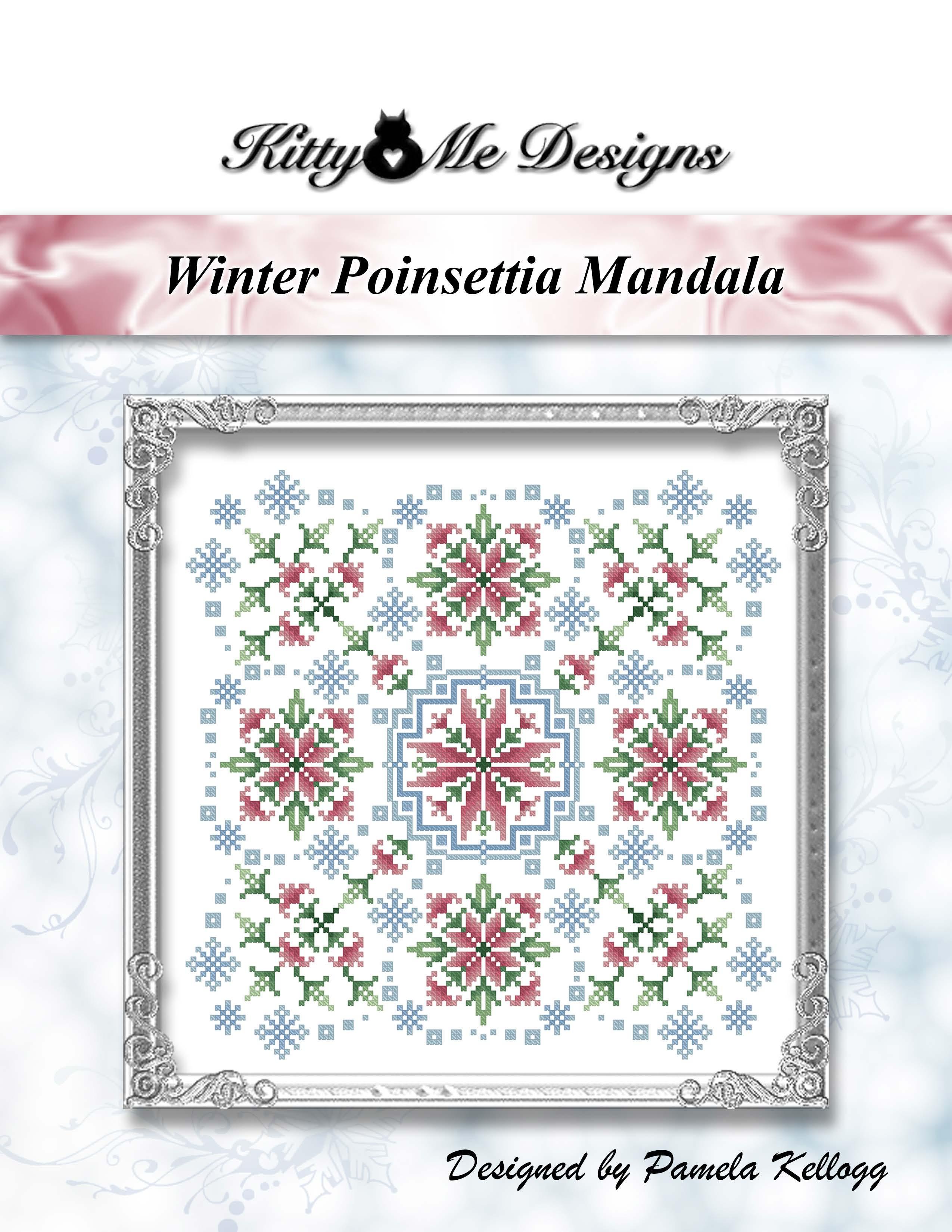 Winter Poinsettia Mandala - Christmas Cross Stitch Pattern, zoomed in. Select this picture to zoom back out.