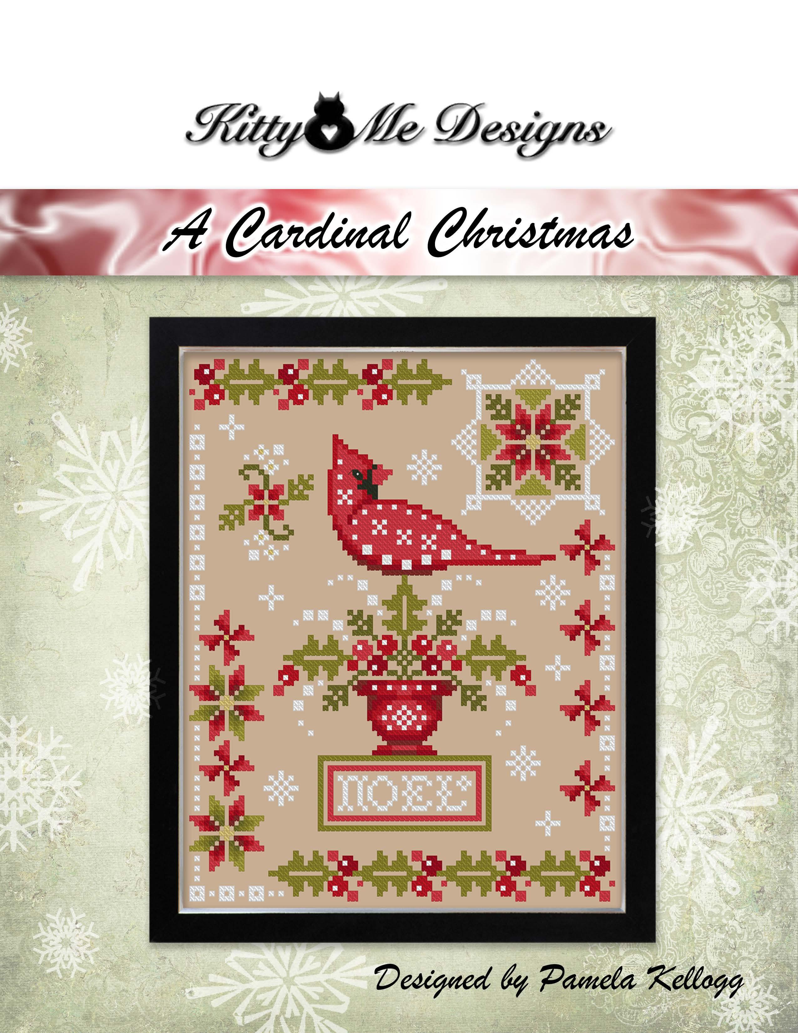 A Cardinal Christmas - Christmas Cross Stitch Pattern, zoomed in. Select this picture to zoom back out.