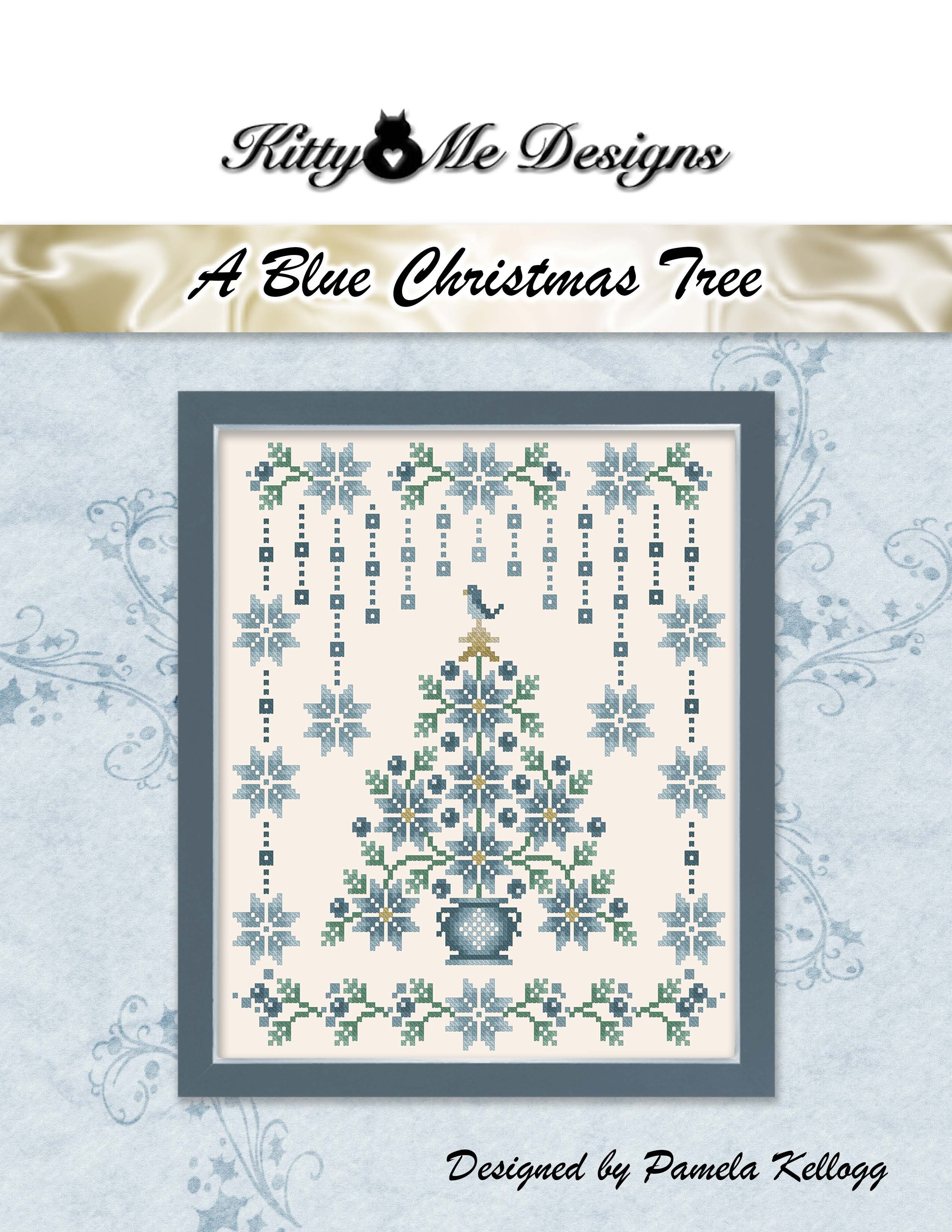 A Blue Christmas Tree - Cross Stitch Pattern, zoomed in. Select this picture to zoom back out.