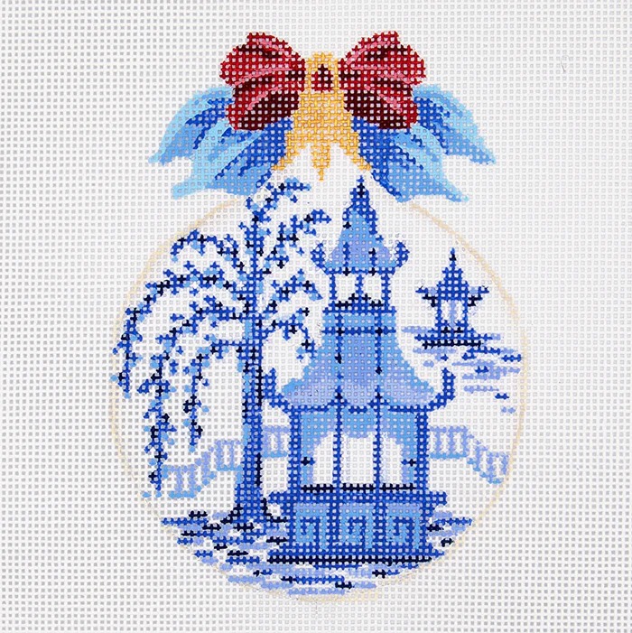 Blue Pagoda Kissing Ball - Christmas Needlepoint Canvas