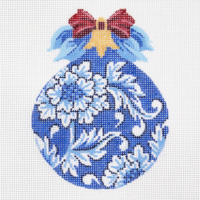 China Blue Floral Ball - Christmas Needlepoint Canvas
