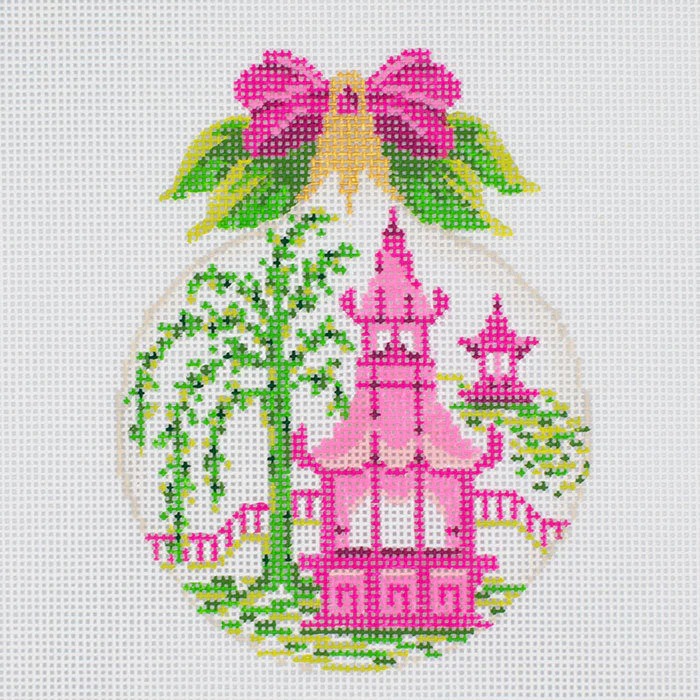Pink Pagoda Kissing Ball - Christmas Needlepoint Canvas