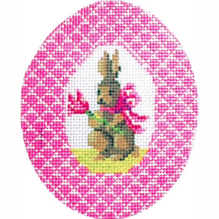 Pink Bunny with Tulip Egg - Easter Needlepoint Canvas