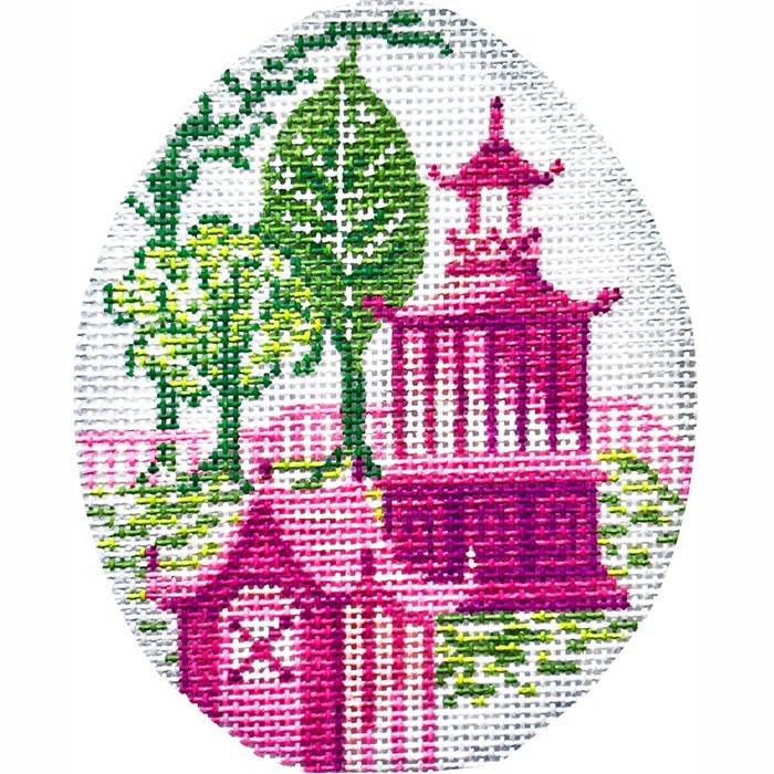 Pink & Green Pagoda Egg - Easter Needlepoint Canvas
