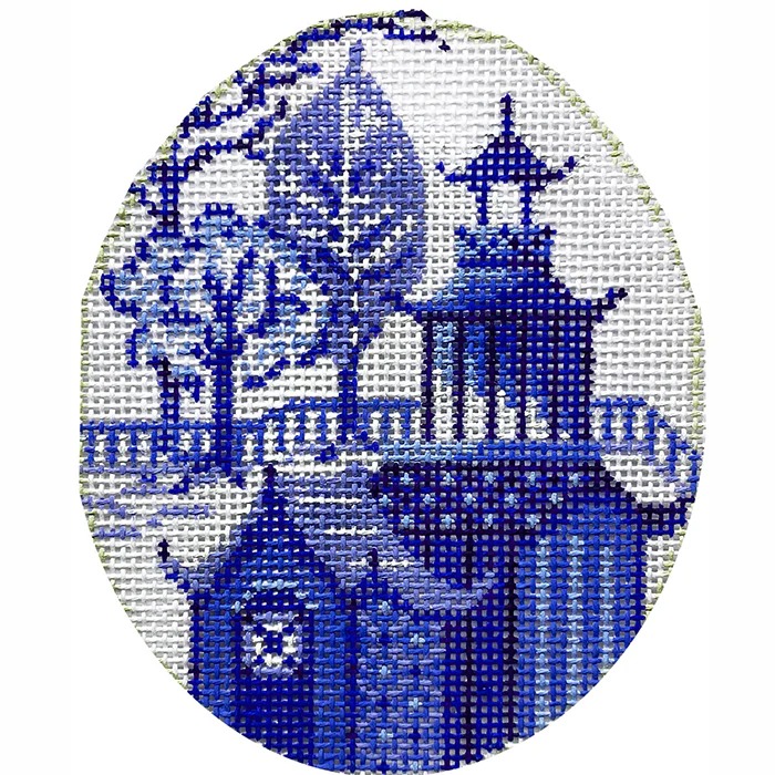 China Blue Pagoda Egg - Easter Needlepoint Canvas