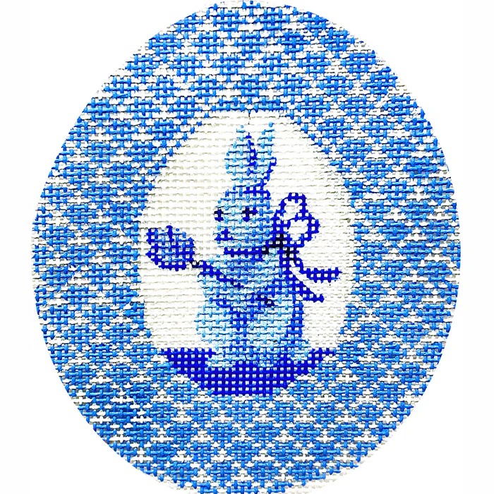 Blue Bunny with Tulip Egg - Easter Needlepoint Canvas