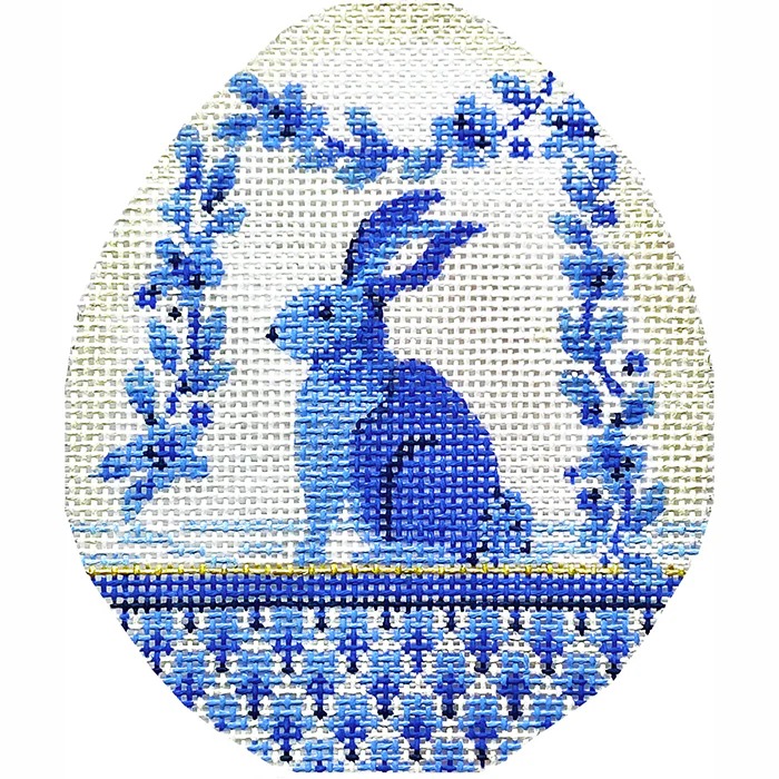 Blue Garland Bunny Egg - Easter Needlepoint Canvas