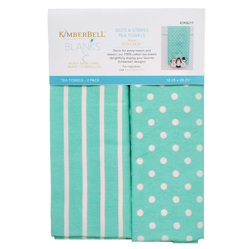 Tea Towels Dot/Stripe Aqua 2ct