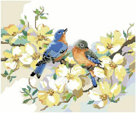 Bluebirds and Dogwood - Cross Stitch Pattern