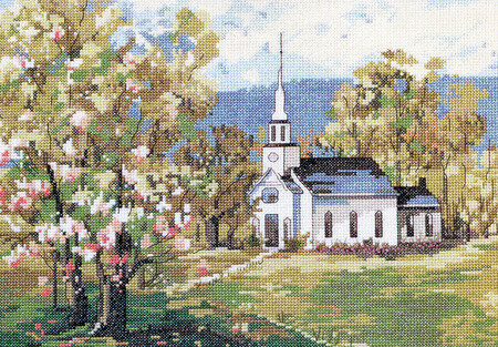 Countryside White Church - Cross Stitch Pattern