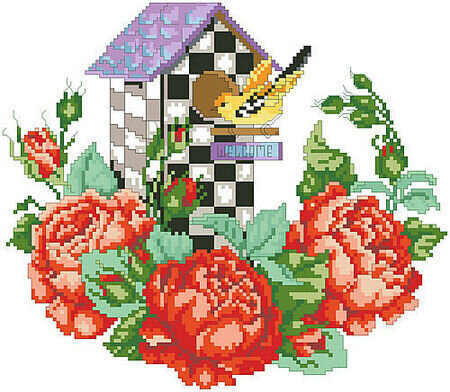 Roseland Birdhouse - Cross Stitch Pattern