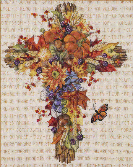 Fall Floral Cross - Cross Stitch Pattern