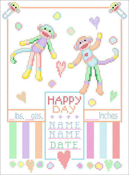 Baby Monkey Birth Announcement - Cross Stitch Pattern
