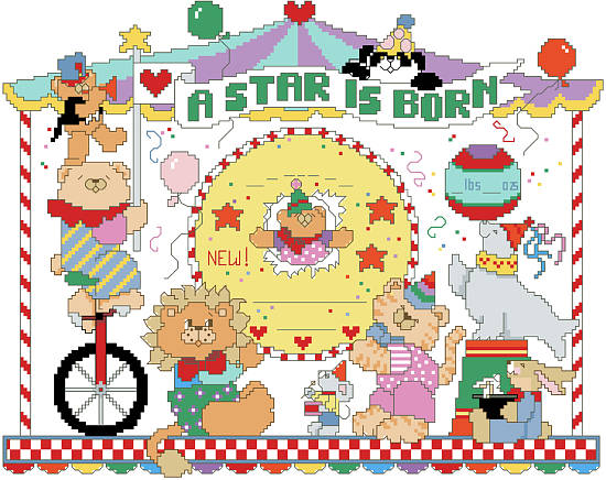Animal Circus Birth Record - Cross Stitch Pattern