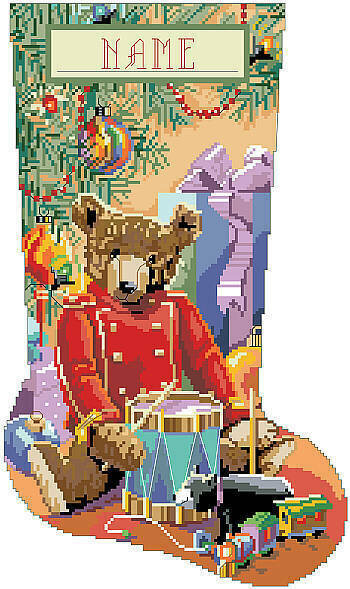 Little Drummer Bear Stocking Cross Stitch Pattern