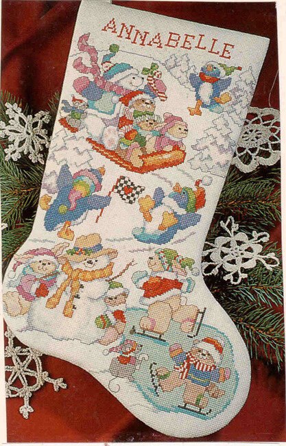 Winter Fun on Ice Stocking - Cross Stitch Pattern