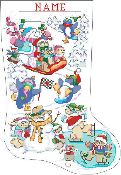 Winter Fun on Ice Stocking - Cross Stitch Pattern