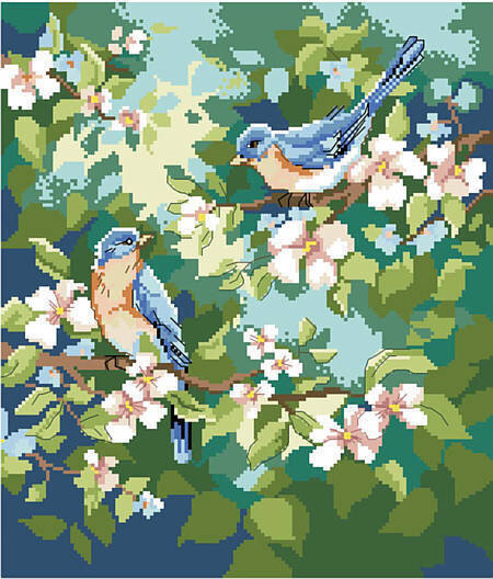 Spring Bluebirds - Cross Stitch Pattern