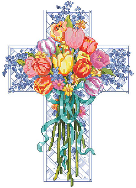 Spring Season Cross - Christian Cross Stitch Pattern