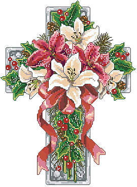 Winter Season Floral Cross - Christian Cross Stitch Pattern