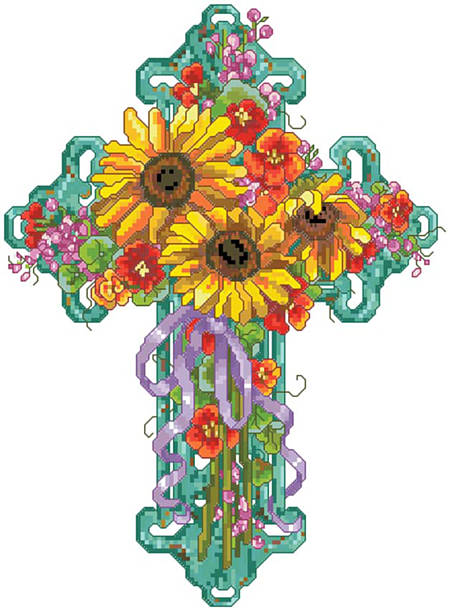 Summer Season Floral Cross - Christian Cross Stitch Pattern
