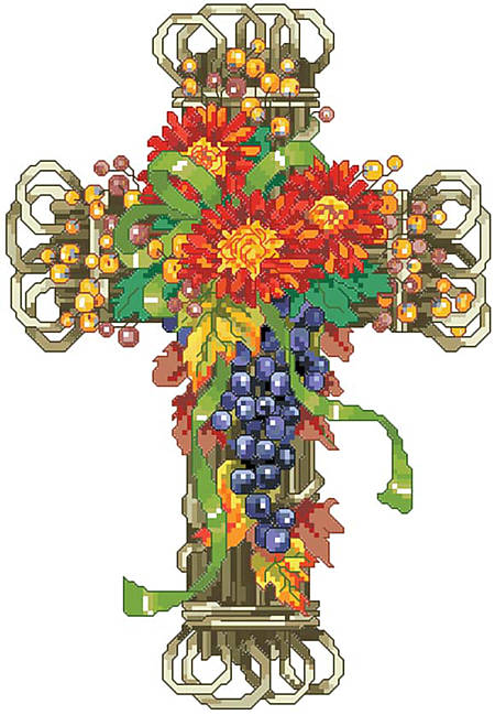 Fall Season Floral Cross - Christian Cross Stitch Pattern