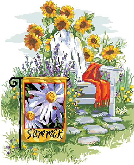 Summer Garden Flag - Cross Stitch Pattern