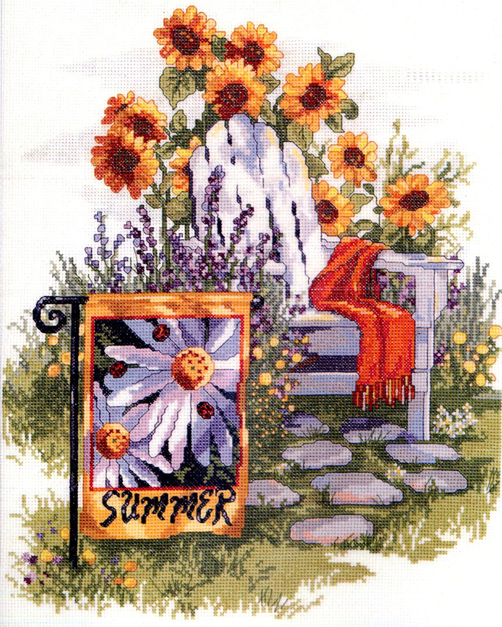 Summer Garden Flag - Cross Stitch Pattern