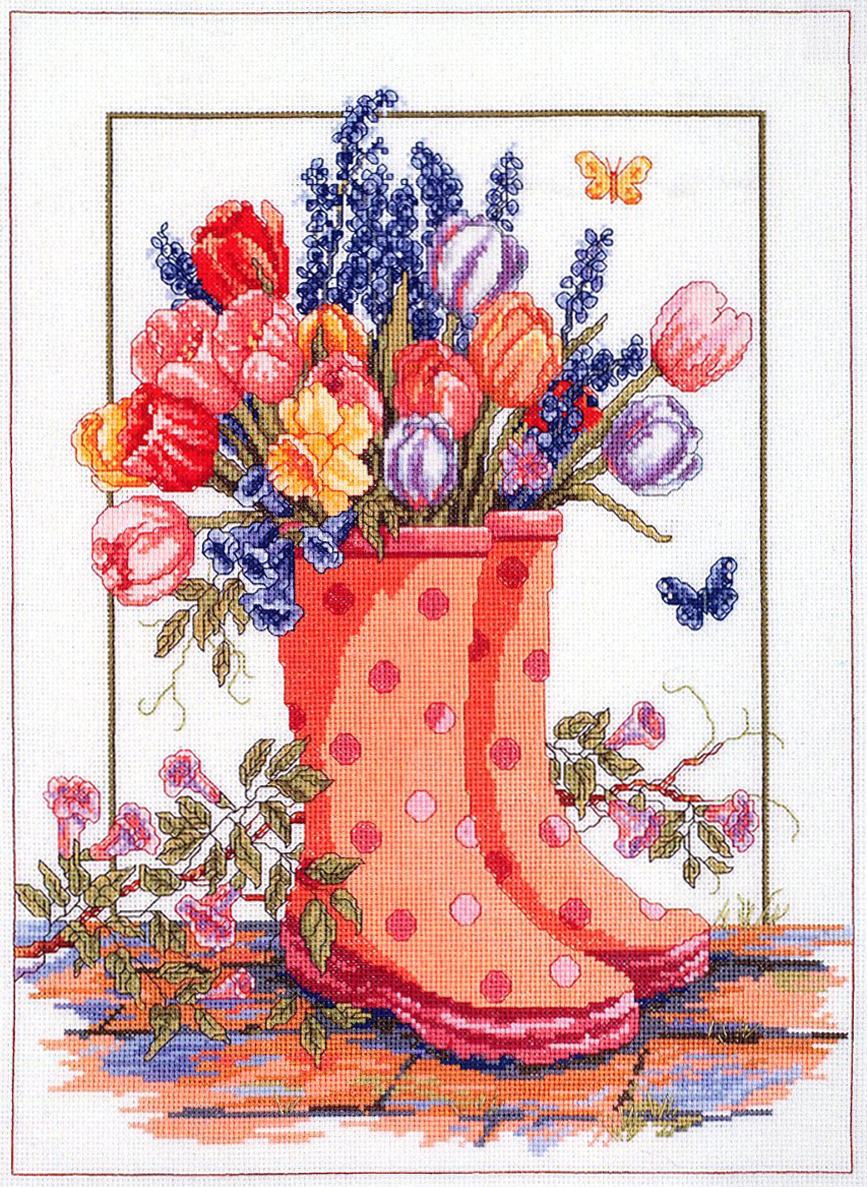Spring Floral Rainboots - Cross Stitch Pattern