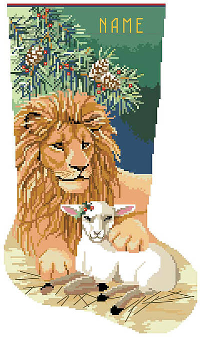 The Lion and The Lamb Stocking - Cross Stitch